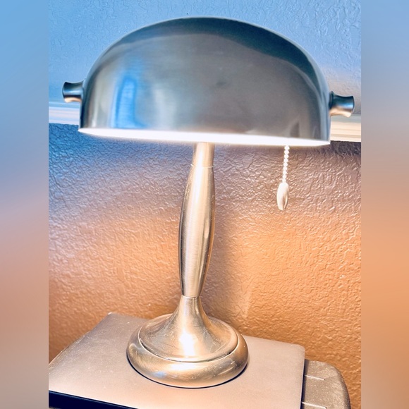 VINTAGE 15” Bankers Desk Lamp Elegant Chrome Matte Silver - Picture 3 of 16